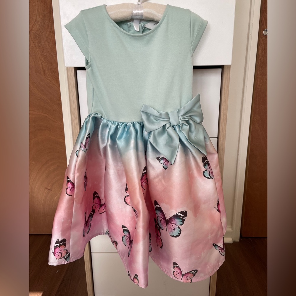 H&M Butterfly motif green and pink dress size 5T/6